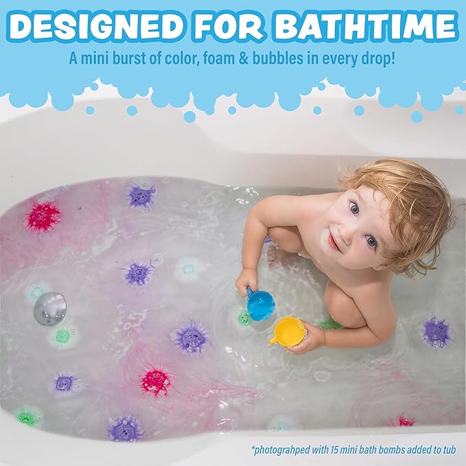 Lil' Bursts Mini Bath Bombs for Kids, 90 Count, Gumdrop | Nontoxic | Tiny With A Burst of Color, Foam & Bubbles | Customize Bath With Fun Colors | Create Bath Art