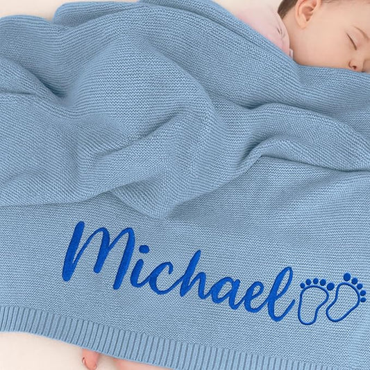 Personalized Baby Blanket Embroidered with Name,100% Baby-Safe Cotton, Knit Nap Blanket,Custom Blanket for Girls/Boys,30x40in Personalized Baby Gifts for Newborn boy