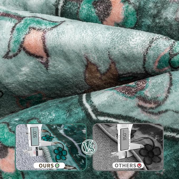 Ciicool 9x12ft Vintage Washable Area Rug,Large Oriental Throw Carpet,Non-Slip Low Pile Rug for Living Room, Bedroom, Dining Room, Office, Kitchen（Teal/Multi）