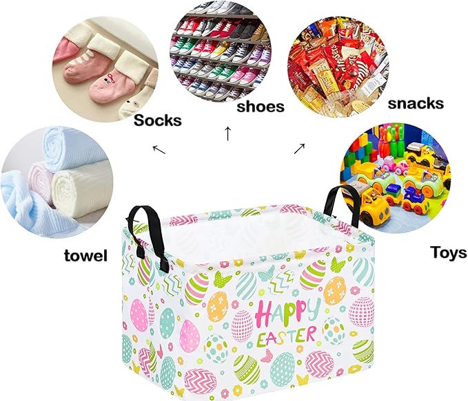 Easter Gift Basket Eggs Storage Basket Kids Toys Storage Basket Organizer Box Clothes Laundry Hamper Bunny Nursery Basket with Handles