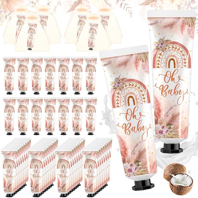 48 Sets Baby Shower Hand Cream Bulk Boho Baby Shower Favors Bridal Thank You Hand Cream for Guests Travel Size Lotion with Organza Bags