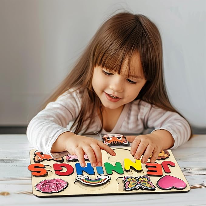Name Puzzle for Kids Personalized, Custom Wooden Name Puzzle for Toddlers, Birthday Montessori Toys for 1 Year Old Boy, Learning Toys for Toddlers 2-4 Years, 1st Birthday Girl Gifts,Easter Gifts