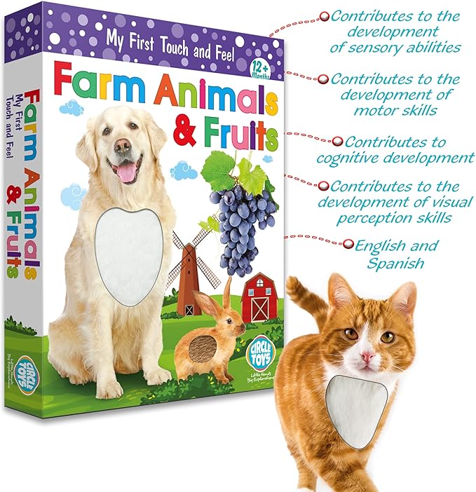My Touch and Feel English Spanish Bilingual Picture Double Sided Sensory Flash Cards for Infant, Toddlers, Kids, Learn Animals, Fruits, and Vehicles, Fun Learning and Educational Flashcards