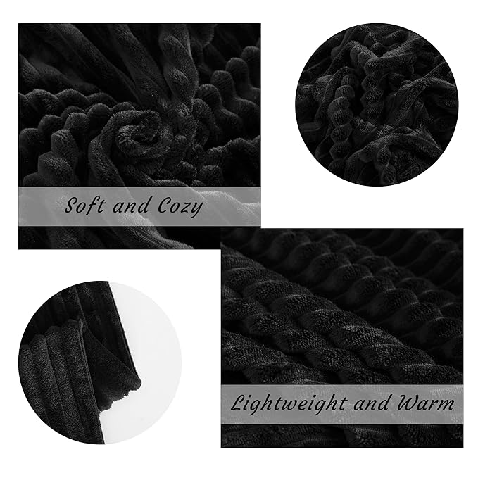 Ntbay Flannel Fleece Twin Blanket, Soft Lightweight Fuzzy Bed Blanket for Couch Sofa Bed All Seasons - Black - 60 x 80 inches