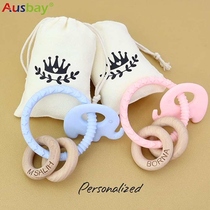 Personalized Baby Rattle and Teether Ring Toy for Boys and Girls Gift,Custom Name Rattle Toy Newborn Teether Ring (Blue)