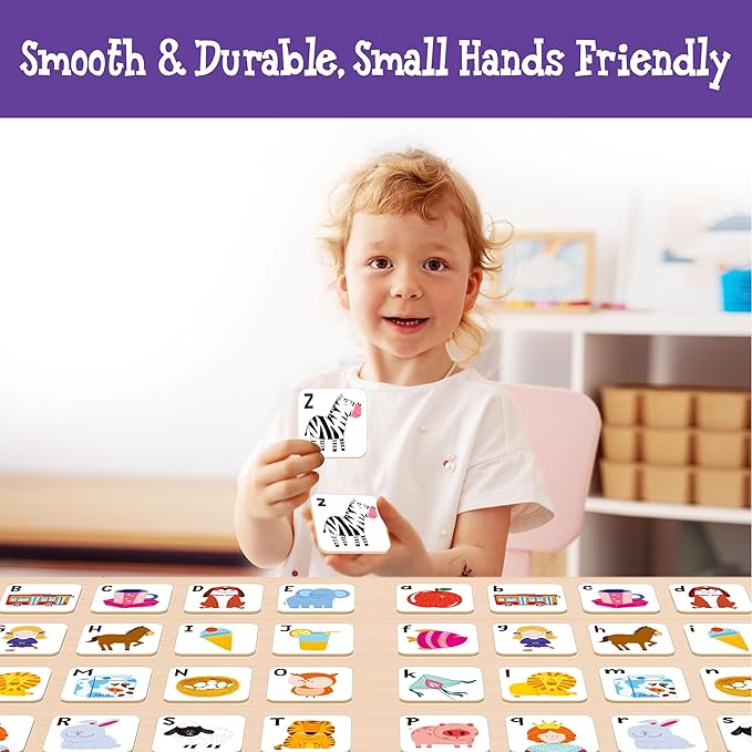 Hebayy 52 PCS Alphabet Memory Game, 26 Pairs Uppercase & Lowercase Letters Matching Game, Educational Early Learning Toy for Toddlers, Kindergarten, Kids 3+