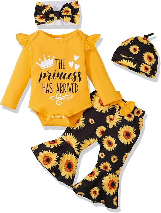 Newborn Baby Girl Clothes Infant Outfits Clothing Ruffle Romper Bell Bottoms Flared Pants Outfit Sets for Baby Girls