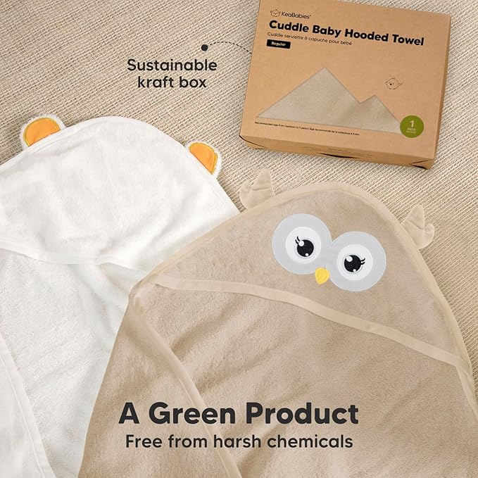 KeaBabies Hooded Baby Towel for Newborn - Viscose Derived from Bamboo Large Baby Bath Towels with Hood for Boys, Girls, Toddler, Extra Absorbent & Soft Newborn Bath Essentials (Owl)