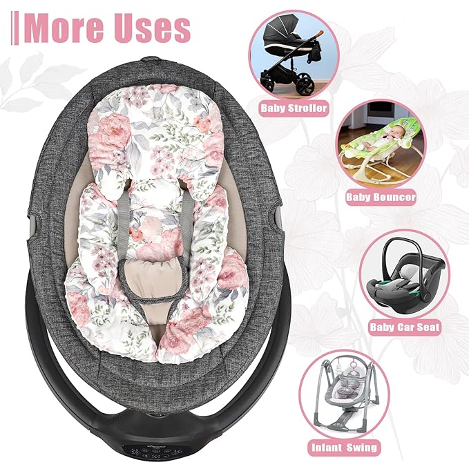 Infant Car Seat Insert, HNHUAMING Baby Car Seat Head & Body Support for Newborn, Ultra Soft Reversible Preemie Carseat Insert Cushion for Girls Boys, Fit Car Seat, Stroller, Swing, Bouncer, Pink