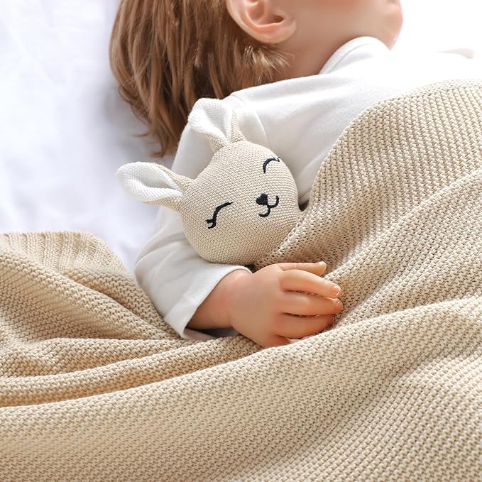 LAWKUL Bunny Lovey Baby Blanket Soft Plush Security Blanket Knit Snuggle Comfort for Newborns Toddlers Boy Girl Camel 40x30in