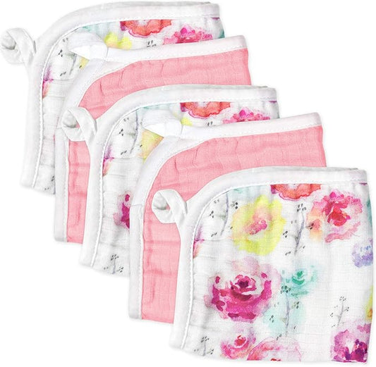 HonestBaby unisex baby Organic Cotton Washcloth Multi-Pack Winter Accessory Set, 5-Pack Rose Blossom/Pink, One Size US