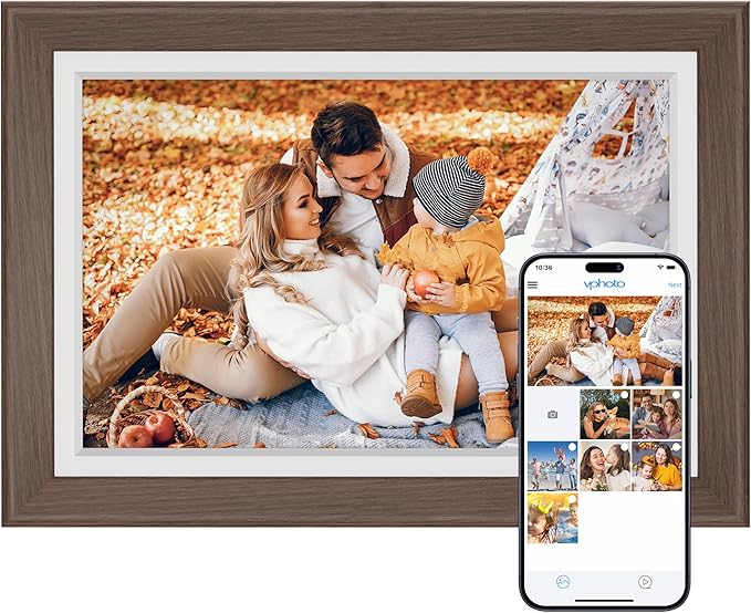 Dragon Touch Digital Picture Frame WiFi 10 inch IPS Touch Screen Digital Photo Frame Display, 32GB Storage, Auto-Rotate, Share Photos via App, Email, Cloud, Classic 10 Brown