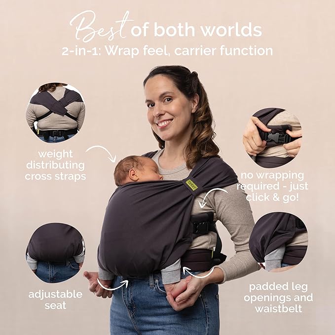 Boba Bliss Baby Carrier Newborn to Toddler (7-35 lbs) - Light & Breathable Toddler Carrier - Certified Hip-Healthy, Adjustable Straps for All Parents, Hybrid, Soft & Stretchy 0-18 Months (Charcoal)