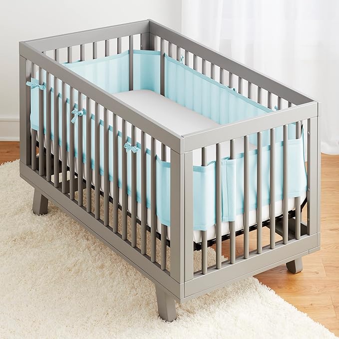 BreathableBaby Breathable Mesh Liner for Full-Size Cribs, Classic 3mm Mesh, Blue Green Aqua (Size 4FS Covers 3 or 4 Sides)