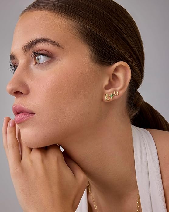PAVOI 14K Gold Plated Dainty Flat Back Earrings for Women - Hypoallergenic Sterling Silver Posts Helix Cartilage Piercing Jewelry - Emoji Motif Bow Celestial Flatback Gold Stud Earrings Screw Back