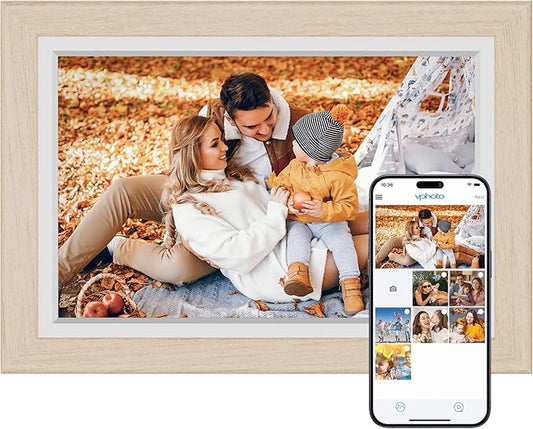 Dragon Touch Digital Picture Frame WiFi 10 inch IPS Touch Screen Digital Photo Frame Display, 32GB Storage, Auto-Rotate, Share Photos via App, Email, Cloud, Classic 10 Brown
