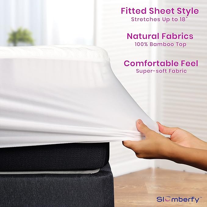 Waterproof Mattress Protector by Slumberfy | Hypoallergenic Bamboo Mattress Protector | Natural + Breathable Jacquard Fabric | Twin XL Mattress Cover – 39x80”