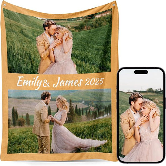 Custom Personalized 9 Photo Collage Blanket Thow Gifts with Text, Customized Pictures Blankets Gift for Christmas Birthday Thanksgiving Adults Kids Dad Mom Girlfriend Boyfriend (2 Grid Text)