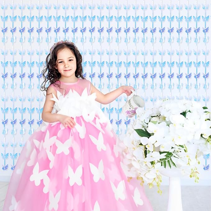 BRAVESHINE Iridescent Hanging Butterfly Foil Fringe Curtain - 2 Pack 3.2x6.6ft Holographic Party Streamers Backdrop for Baby/Bridal Shower/Mermaid/Frozen/Fairy/Princess/Butterfly Birthdays Decorations