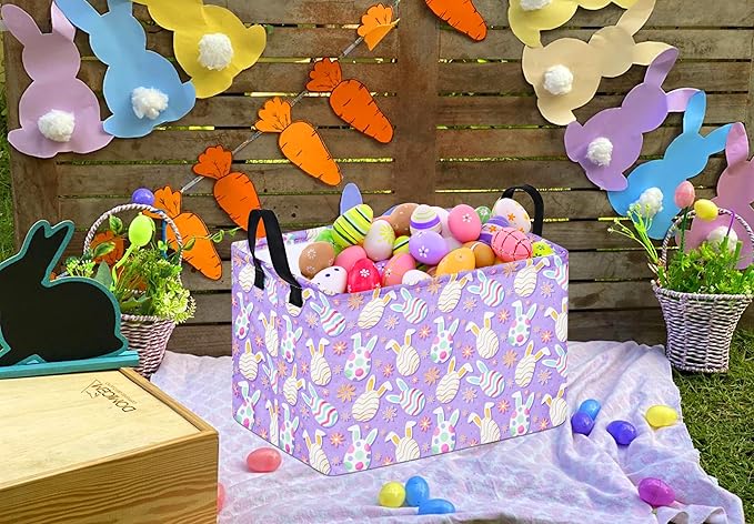 Easter Gift Basket Eggs Storage Basket Kids Toys Storage Basket Organizer Box Clothes Laundry Hamper Bunny Nursery Basket with Handles