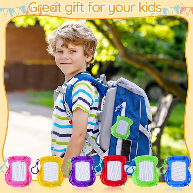 Jeffbaubl 24Pcs Mini Magnetic Drawing Board for Kids,Backpack Keychain Clip Doodle Boards,Small Erasable Doodle Sketch Writing Pad for Birthday Party Favors,Goodie Bag Filler,Classroom Prizes 6 Colors