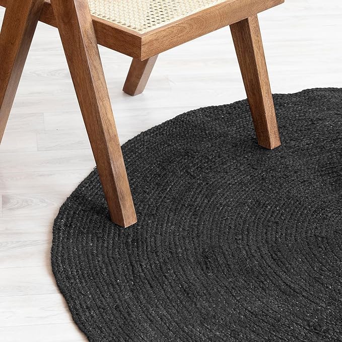 HOMEMONDE Handwoven Round Jute Rug - 4 feet Natural Yarn Loom Braided Rugs - Eco-Friendly Boho Farmhouse Reversible Design for Bedroom, Living Room, Dining Room and Kitchen