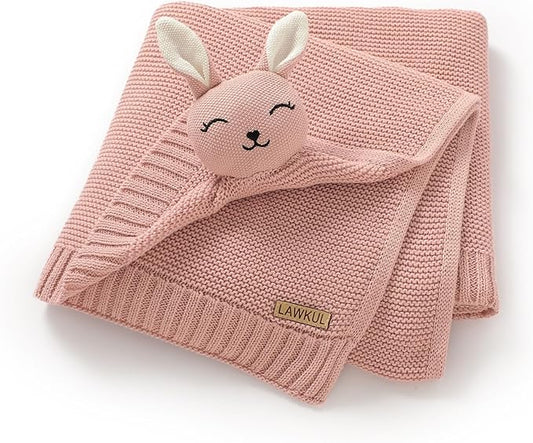 LAWKUL Bunny Lovey Baby Blanket Soft Plush Security Blanket Knit Snuggle Comfort for Newborns Toddlers Boy Girl Pink 40x30in