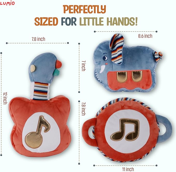 Lumio Interactive Musical Plush Toy with Lights and Sounds - Sensory Toy for 3 6 9 12-18 Months and up, Perfect for Tummy Time Rhythm Learning (Piano)