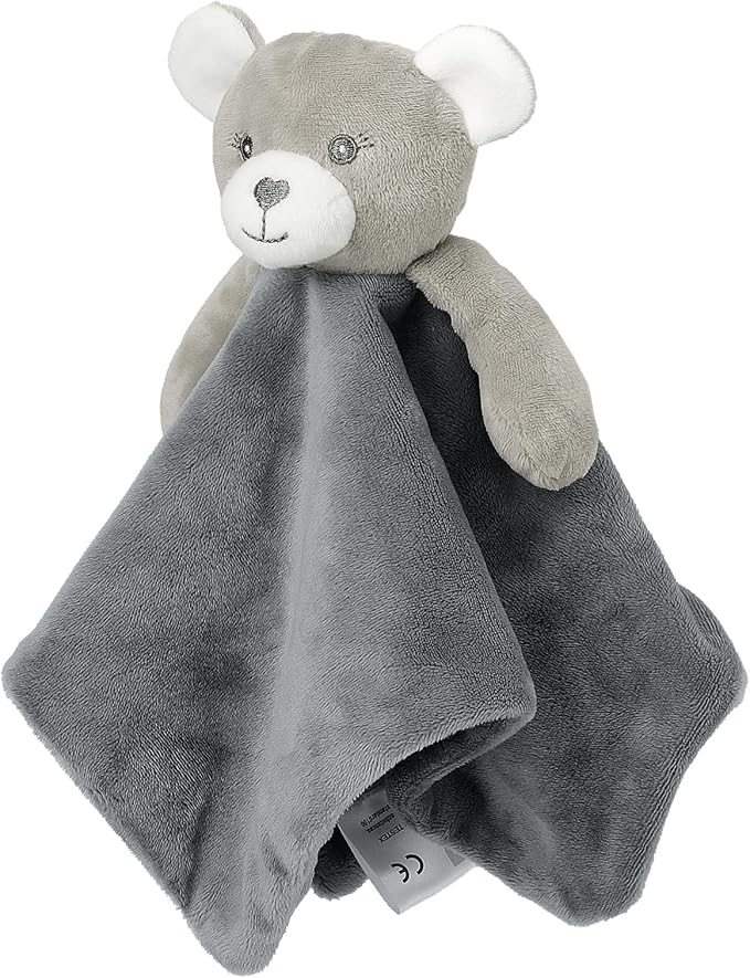 CREVENT Cozy Plush Baby Security Blanket Loveys for Baby Girls Boys, Stuffed Animal Ring Rattle Shaker Toy for Newborns (Bear + Handbell)