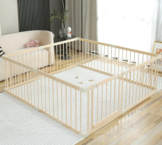 Conababy Baby Playpen Play Fence Gate Play Pen Wood Large,Playpens for Babies and Toddlers Kids Indoor,Baby Play Yards Gym Area,Baby Day Care Play Pin（160x180CM）…