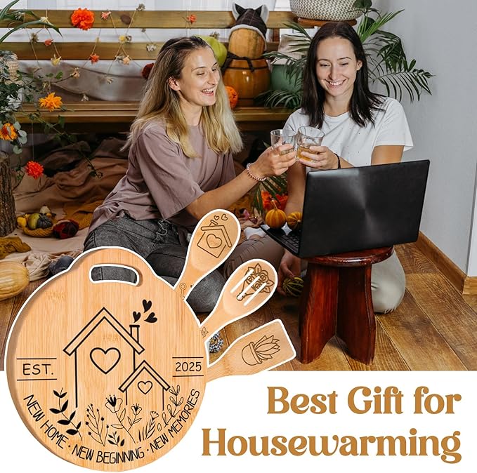 House Warming Gifts New Home, Engraved Bamboo Cutting Board Set, Perfect Housewarming Gifts, New Home Ideas Gifts for Women Men Homeowner, New Home New Adventure New Memories 2025