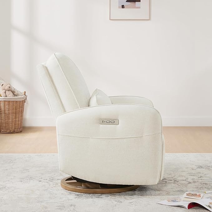 CHITA Power Nursery Glider Recliner Chair, Electric Swivel Rocker Recliner for Adults, Rocking Chair with Removable Lumbar Pillow for Living Room, FSC Certified, Fabric in Linen