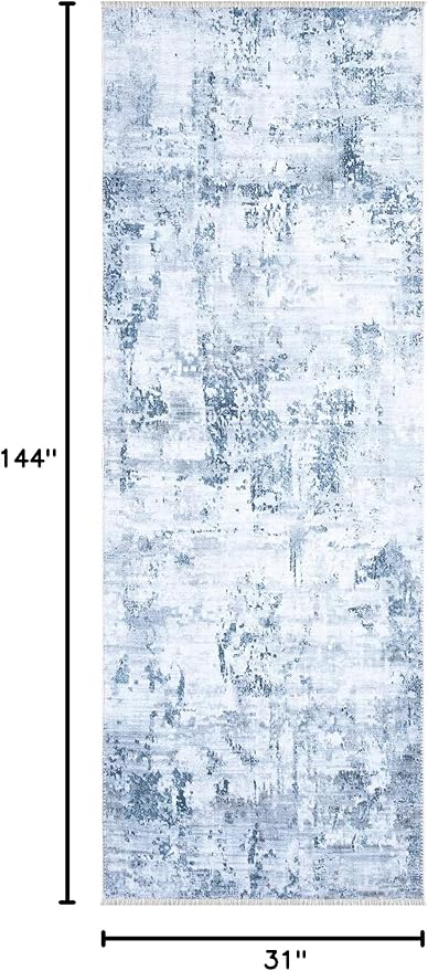 Bloom Rugs Caria Washable Non-Slip 12 ft Runner - Blue/Gray Modern Abstract Runner for Entryway, Hallway, Bathroom, and Kitchen - Exact Size: 2'6" x 12'
