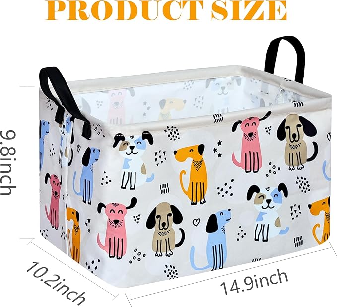 Rectangle Cute Dog Pattern Gift Laundry Basket for Girls and Boys, Baby Storage Basket for Dirty Cloth, Toys Nursery, Kids Clothes Gift Storage Bin with Handles