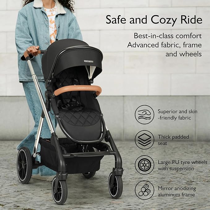 Beberoad Love RX 3-in-1 Baby Stroller with Bassinet, Toddler Stroller, Foldable Newborn Infant Stroller with Organizer, Rain Cover, Sunshade & Mosquito 2 in 1 Cover, Large Storage Basket