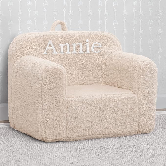 Delta Children Cozee Sherpa Chair – Customize with Name – Foam Kids Chair for Ages 18 Months and Up, Cream