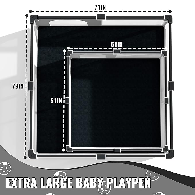 LUTIKIANG Playpen, 79" X 71" Extra Large Playpen, Play Pen for Babies and Toddlers, Kids Play Pen, Sturdy Safety Play Yard, Baby Fence with gate, Play Pin for Toddler (Black)