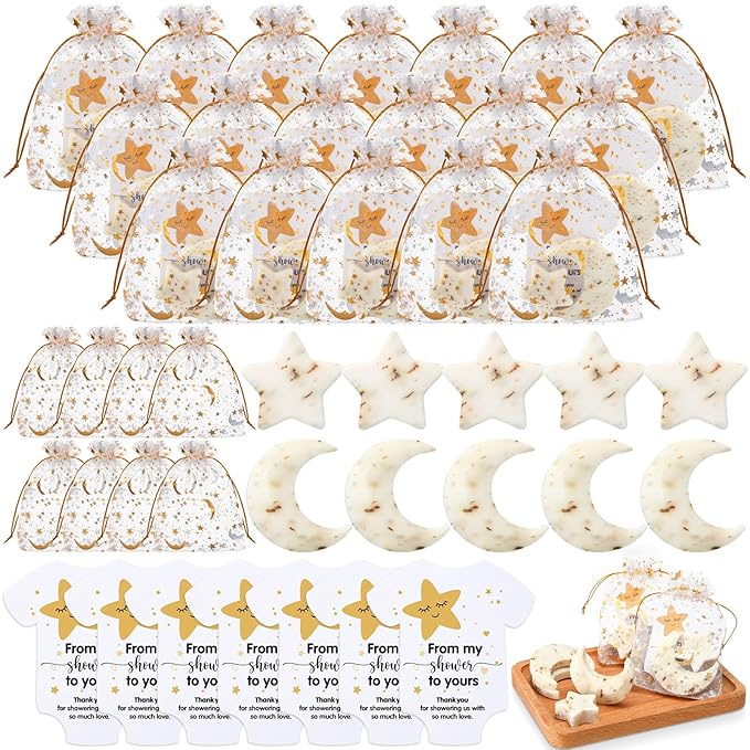 50 Sets Baby Shower Favors Gifts Lavender Moon Twinkle Star Soaps for Guests with Thank You Cards Gender Reveal Party Decoration Women