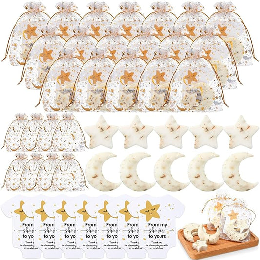 50 Sets Baby Shower Favors Gifts Lavender Moon Twinkle Star Soaps for Guests with Thank You Cards Gender Reveal Party Decoration Women