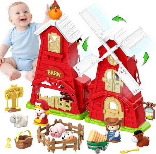 Toddler Toys for 1 2 3 Year Old Boys Girls, Big Red Windmill Barn Farm Animals Toy, Montessori Learning Toys for Toddlers 1-3, Ideal Birthday for Boy Girl Kids, Baby Toy 12-18 Months