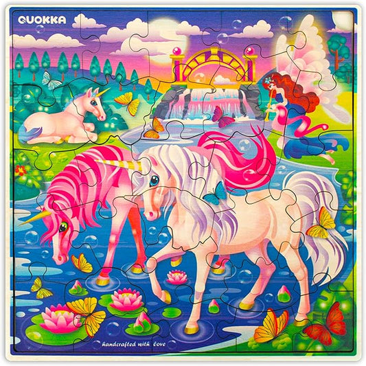QUOKKA Wooden Unicorn Puzzles for Kids Ages 3-5 – 28 Pieces Toddlers Kids Puzzles Ages 4-8 Year Olds – Wood Unicorn Toys for Children Games 6-8 yo
