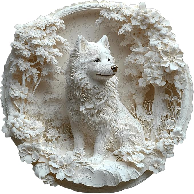 Wooden Puzzles for Adults, Wooden Samoyed Puzzles with 3D Visual Effect, Birthday Christmas Puzzle Gifts for Women Men, Wood Adult Puzzles (L-13.4 * 13.3in 295pcs)