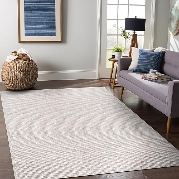 Beverly Rug Easy Jute Off White Rug 4x6 Solid Washable Durable Outdoor Indoor Area Rugs for Living Dining Room Patio Office Stain Resistant Non Shedding Casual Indoor Outside Carpet (4 x 6 Off-White)