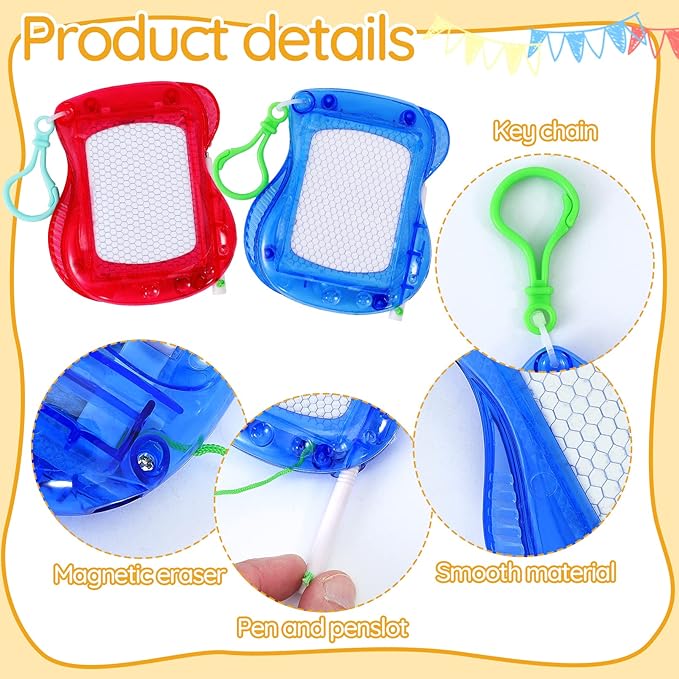 Jeffbaubl 24Pcs Mini Magnetic Drawing Board for Kids,Backpack Keychain Clip Doodle Boards,Small Erasable Doodle Sketch Writing Pad for Birthday Party Favors,Goodie Bag Filler,Classroom Prizes 6 Colors