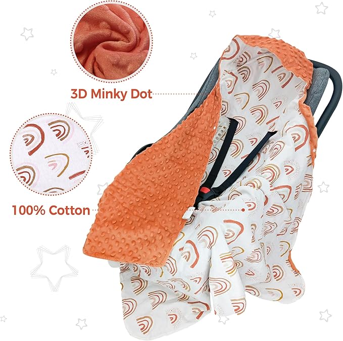 Miracle Baby Car Seat Blanket for Babies, Minky Dot Carseat Swaddle Blankets for Infants Newborn Boys and Girls (Rainbow 1)