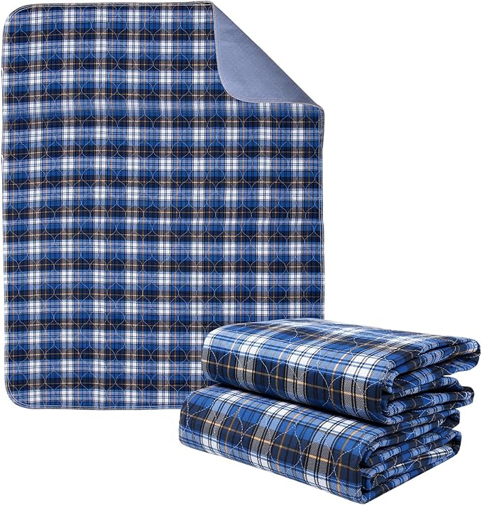 Washable Bed Pads, Non-Slip Bed Pads for Incontinence (36"" x 72"", 2 Pack) - Waterproof and Reusable Underpads for Adults, Kids, and Pets, Blue
