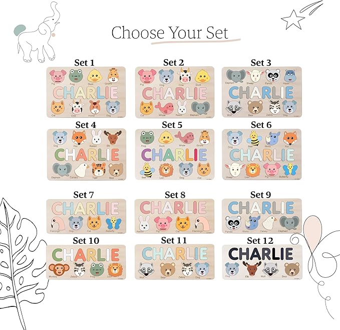 Custom Name Puzzle for Toddlers 1-3, 1 Year Old Girl Gifts, 1st Birthday Gifts Boy, ABC Wooden Puzzle Animals and Alphabet Learning Puzzles Toys for Babies, Preschool Montessori Toys