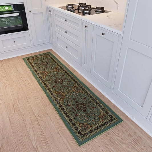 Ottomanson Hallway Runner Rug 1'10" x 7' Non Slip Oriental Area Rugs Easy to Clean Laundry Rug Runner Durable & Pet Friendly Floor Carpet Runners for Hallways Entryway Kitchen, Seafoam Green