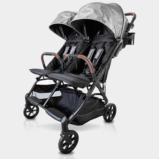 Lightweight Double Side by Side Stroller - 22 Lbs, 9.5" Compact Fold, Twin Nap Ready Seating, No Rethread Harness, Magnetic Buckle & Ultra Plush Seat 60Lb Max Per Seat- (v2 Shadow)