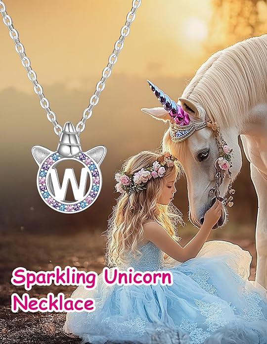 Unicorn Necklace for Girls, Initial Necklaces for Little Girls Kids Children, Hypoallergenic 925 Sterling Silver Kids Jewelry Colorful CZ Unicorn Gifts for Birthday Kindergarten Graduation Wedding